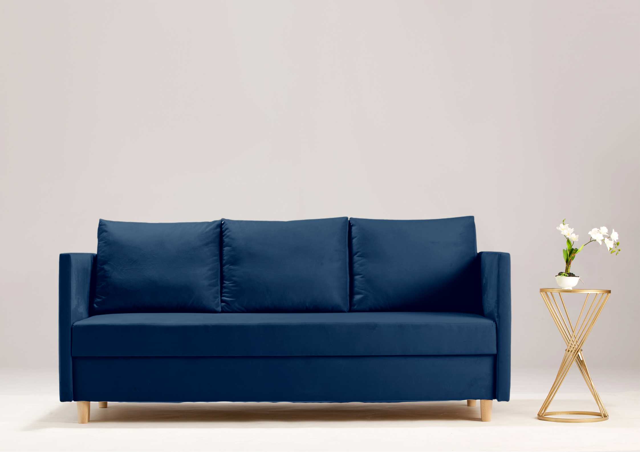 Mała sofa rozkładana w kolorze granatowym